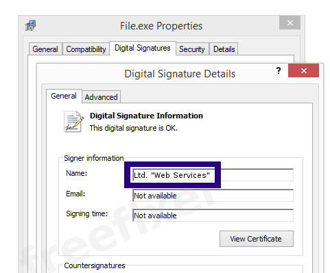 Screenshot of the Ltd. "Web Services" certificate
